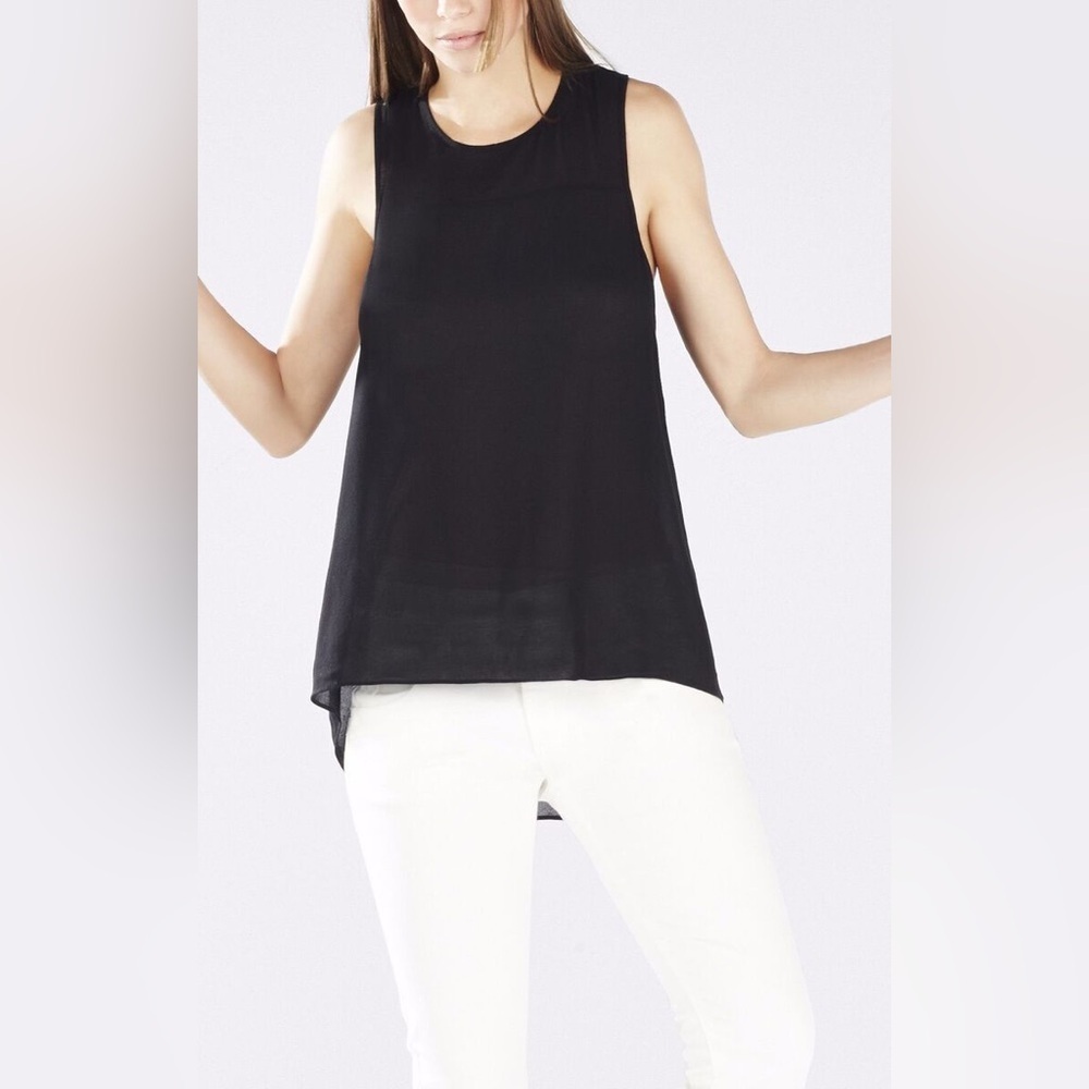 BCBGMaxAzria BLACK JENINA DRAPED OPEN RACERBACK TOP sz Small